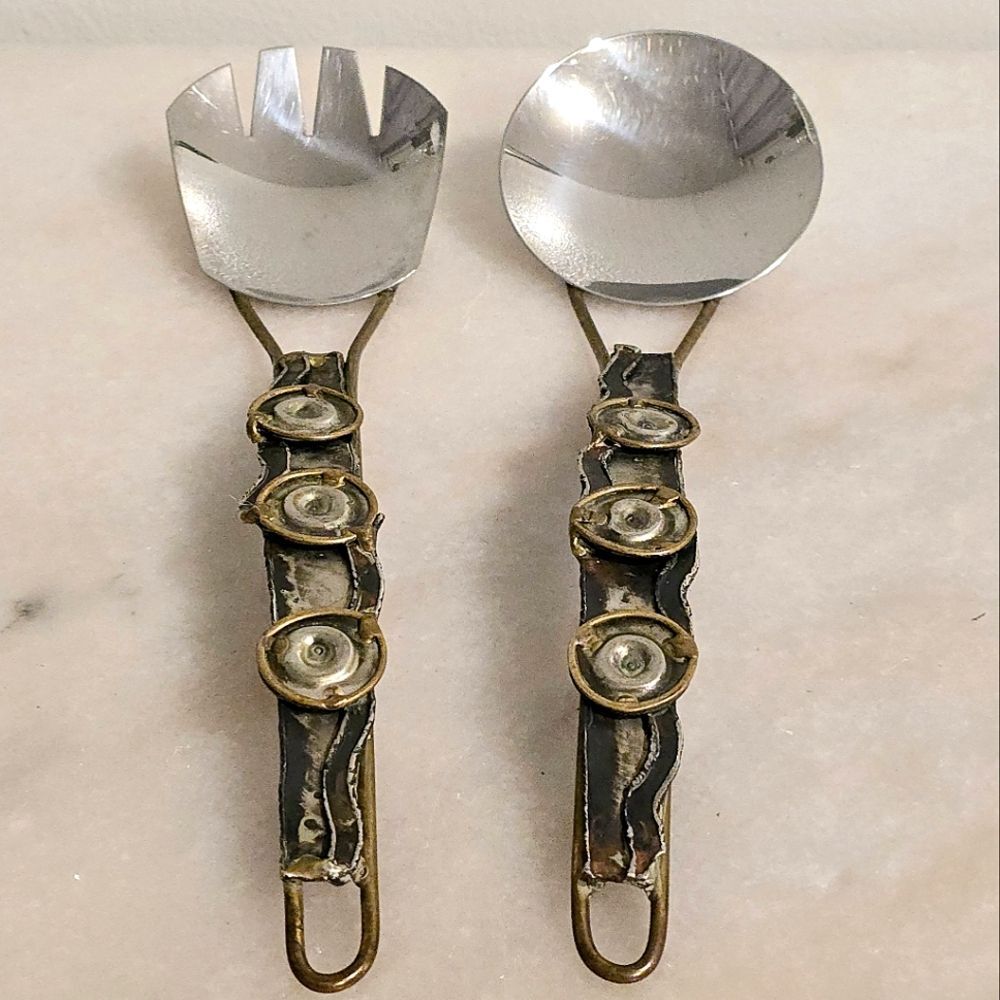 Decorative Wall Hanging Fork and Spoon Custom Mixed Metal Pair Salad Cutlery